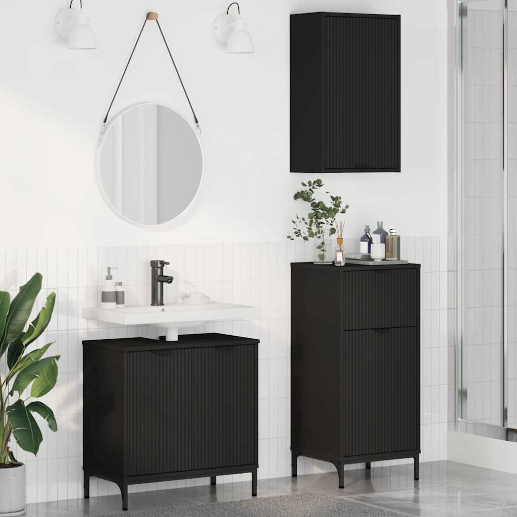 Bathroom Furniture Set with Shelf 3 pcs Black 39.5 x 36 x 88 cm