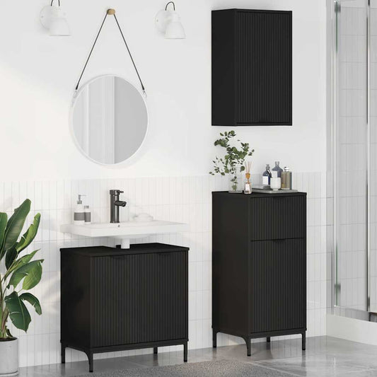 Bathroom Furniture Set with Shelf 3 pcs Black 39.5 x 36 x 88 cm