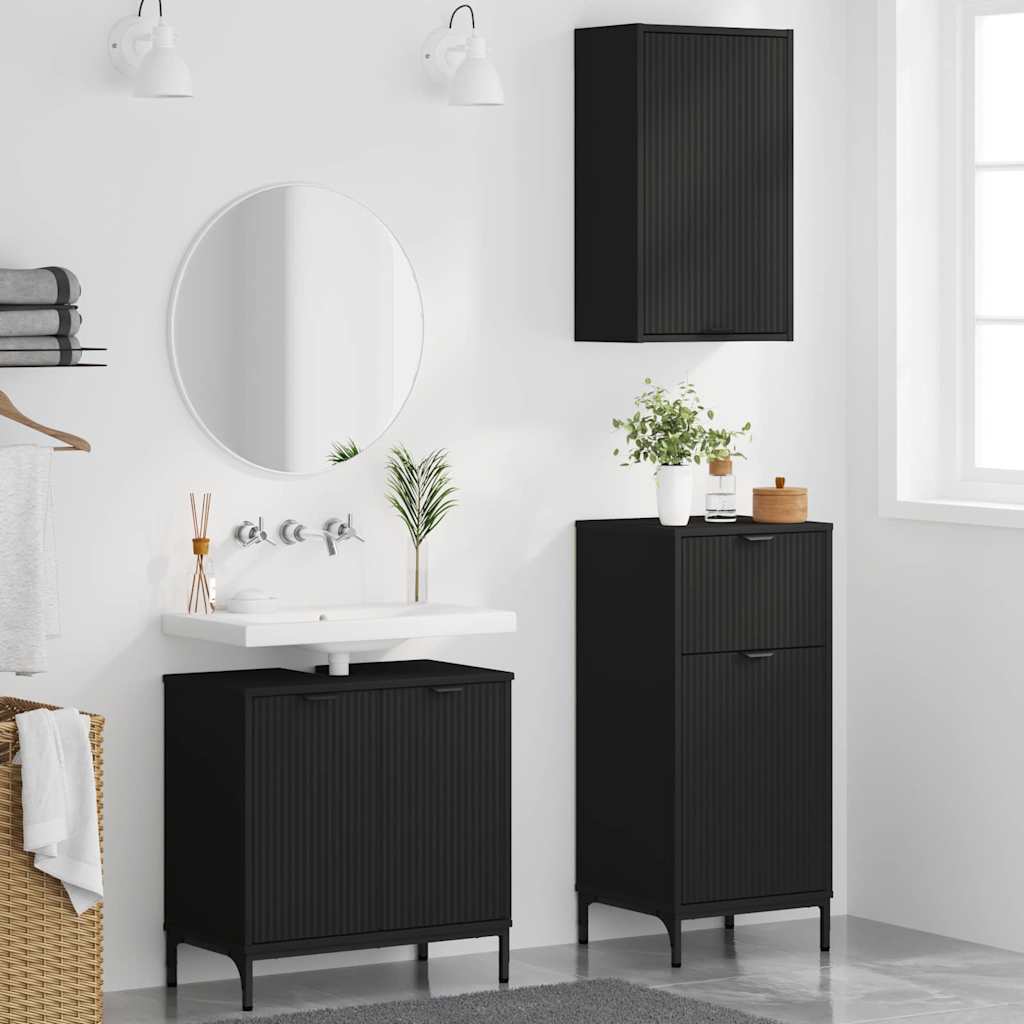 Bathroom Furniture Set with Shelf 3 pcs Black 39.5 x 36 x 88 cm