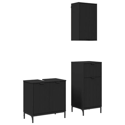 Bathroom Furniture Set with Shelf 3 pcs Black 39.5 x 36 x 88 cm