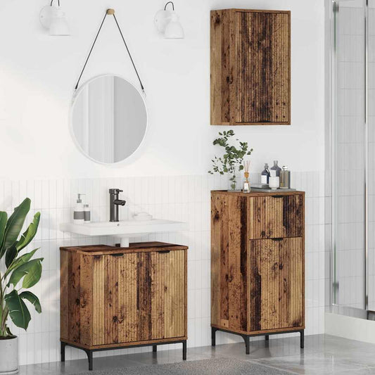 Bathroom Furniture Set Plaid 3 pcs Old wood 39.5 x 36 x 88 cm