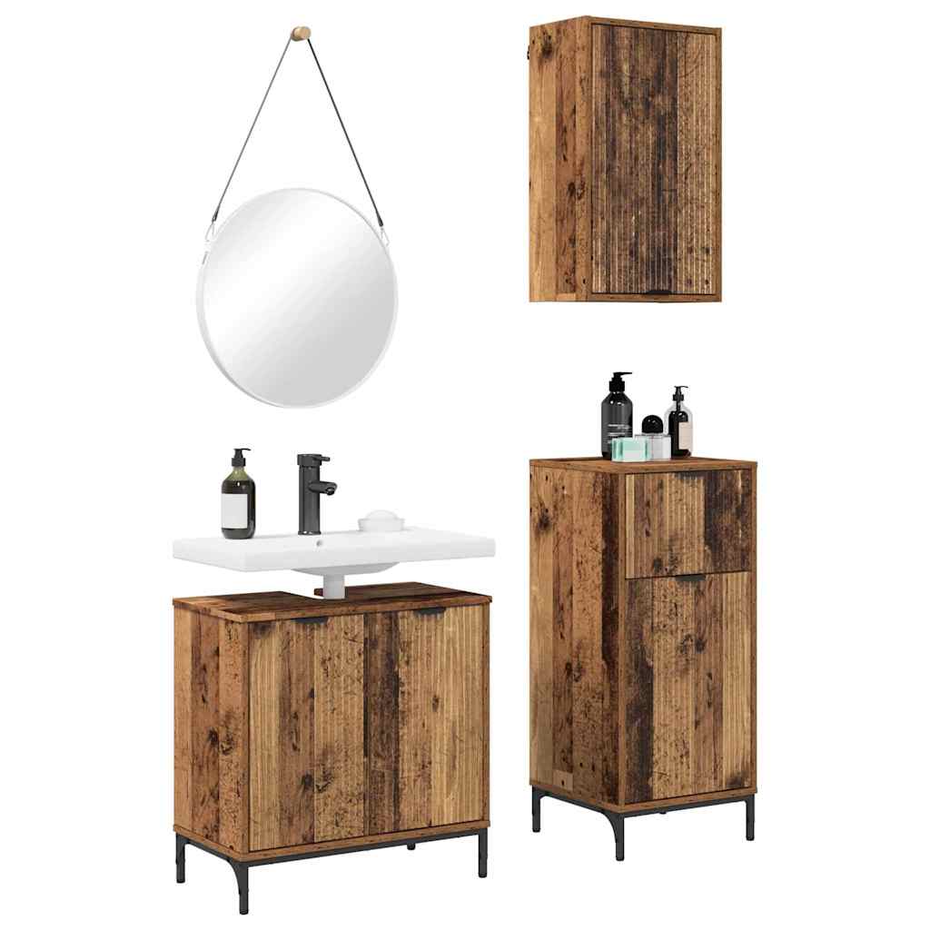 Bathroom Furniture Set Plaid 3 pcs Old wood 39.5 x 36 x 88 cm