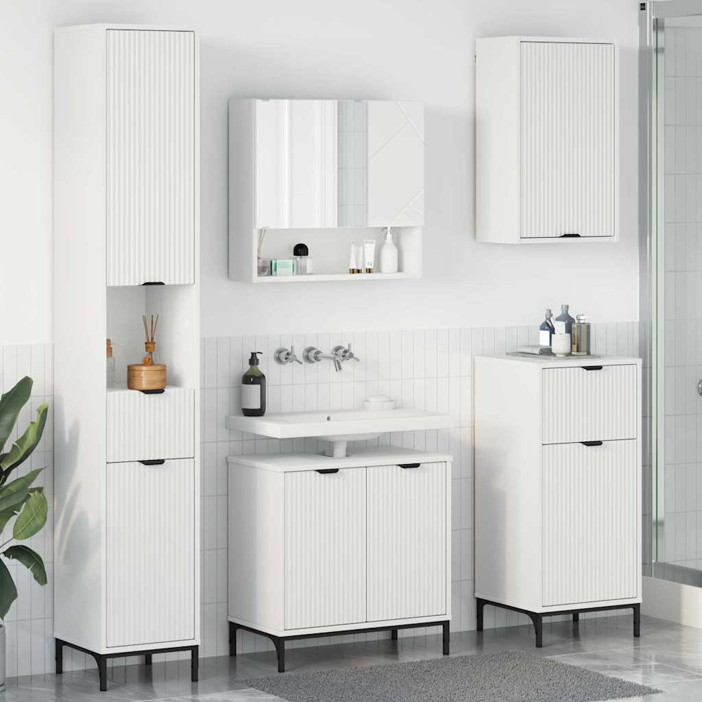 Bathroom Furniture Set with Drawer White Engineered wood, Metal