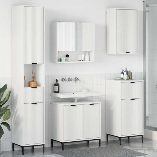 Bathroom Furniture Set with Drawer White Engineered wood, Metal
