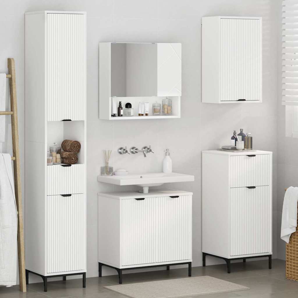 Bathroom Furniture Set with Drawer White Engineered wood, Metal