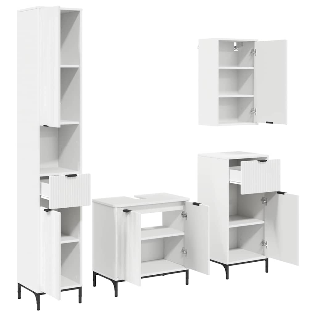 Bathroom Furniture Set with Drawer White Engineered wood, Metal