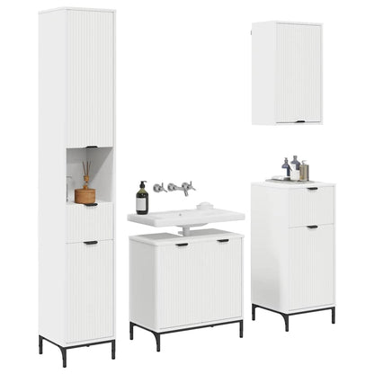 Bathroom Furniture Set with Drawer White Engineered wood, Metal