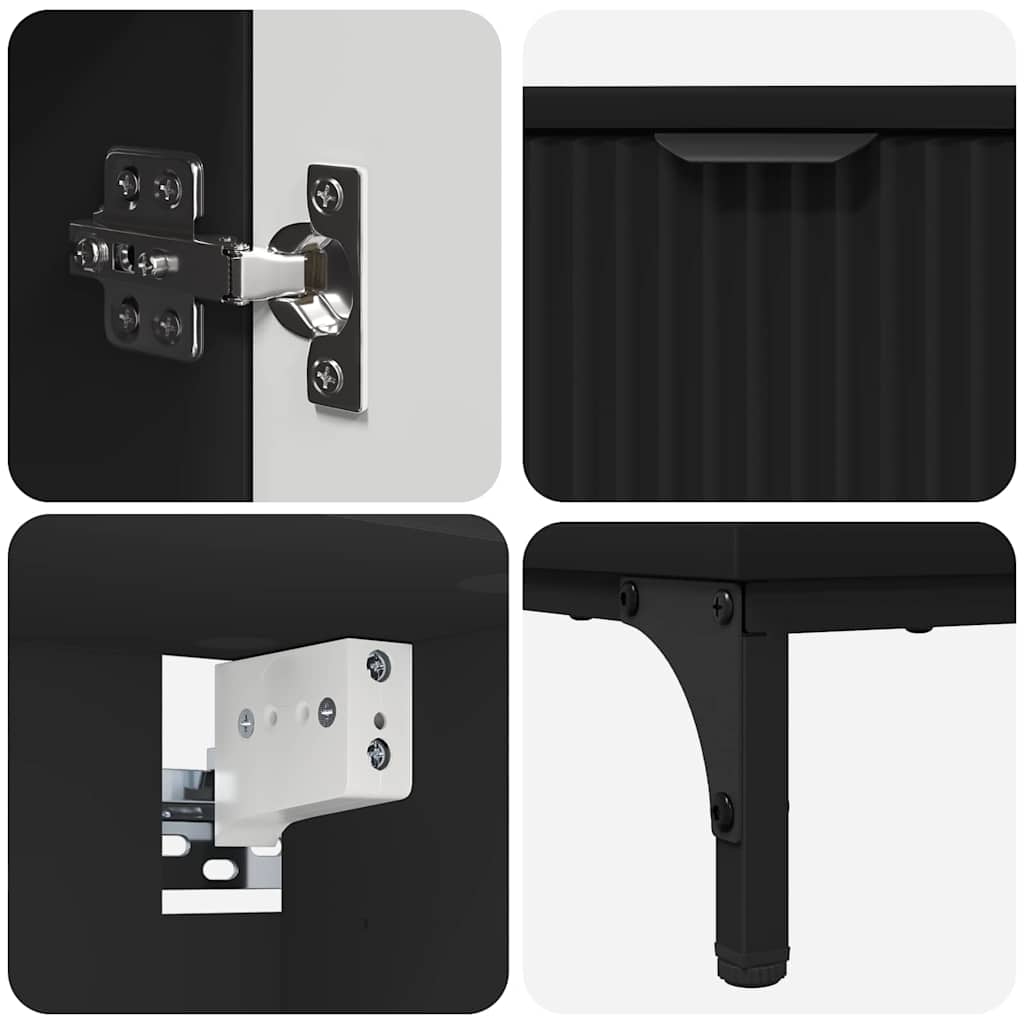 Bathroom Furniture Set with Drawer Black Engineered wood, Metal