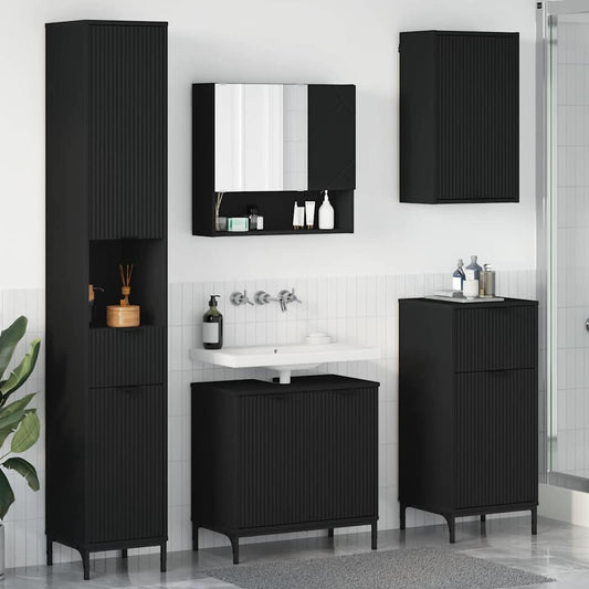 Bathroom Furniture Set with Drawer Black Engineered wood, Metal