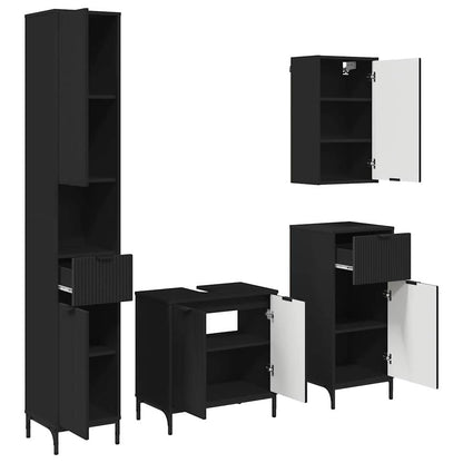 Bathroom Furniture Set with Drawer Black Engineered wood, Metal