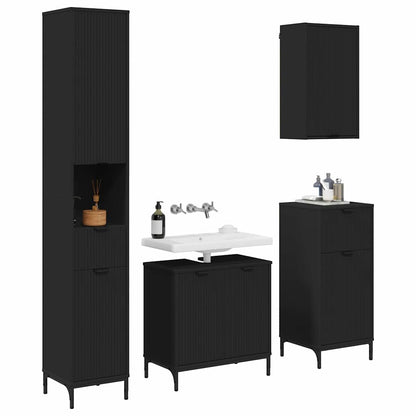 Bathroom Furniture Set with Drawer Black Engineered wood, Metal