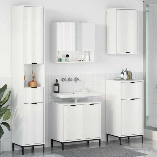 Bathroom Furniture Set High Gloss White Engineered wood, Metal