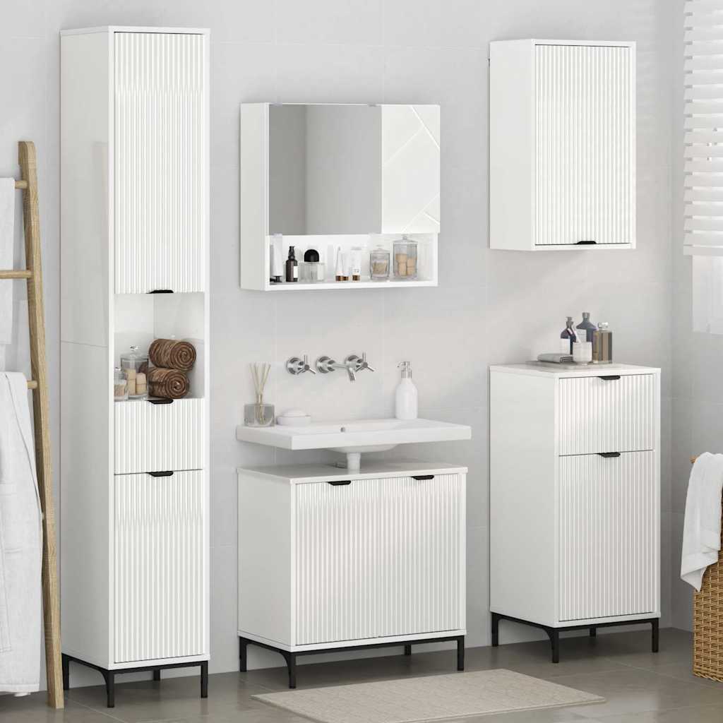 Bathroom Furniture Set High Gloss White Engineered wood, Metal