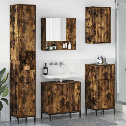 Bathroom Furniture Set Smoked Oak Engineered wood, Metal