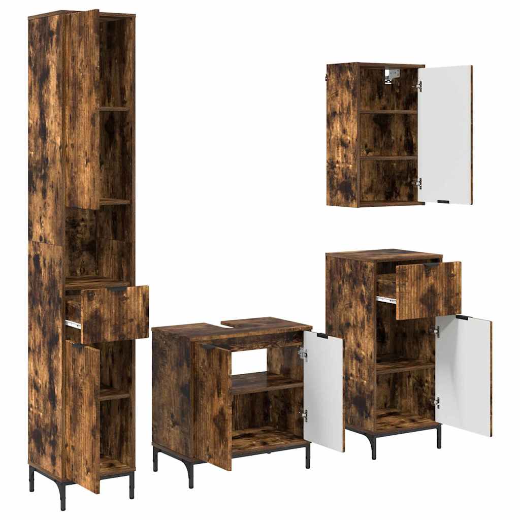 Bathroom Furniture Set Smoked Oak Engineered wood, Metal