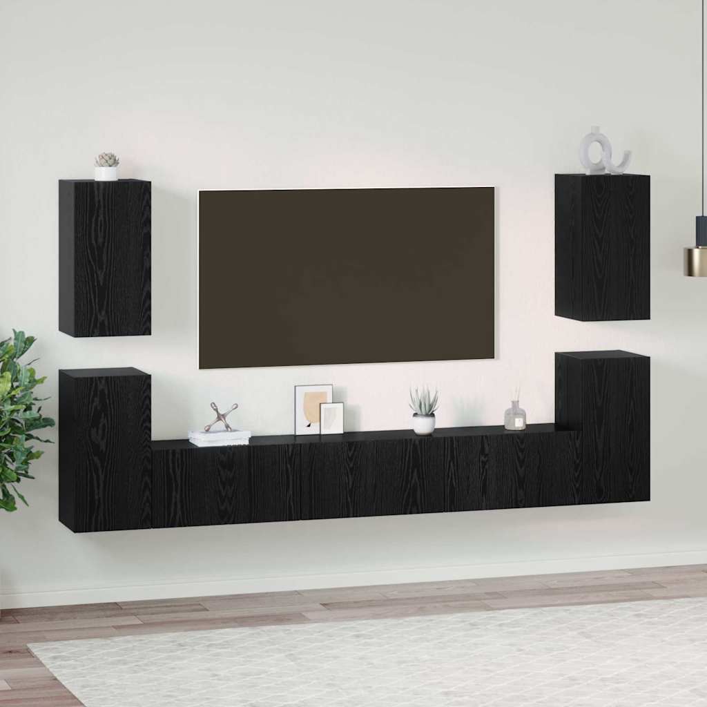 TV Cabinet Set 7 pcs Black Oak 60 x 30 x 30 cm Engineered Wood