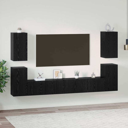 TV Cabinet Set 7 pcs Black Oak 60 x 30 x 30 cm Engineered Wood