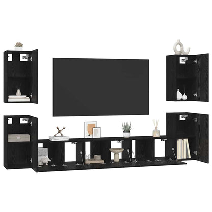 TV Cabinet Set 7 pcs Black Oak 60 x 30 x 30 cm Engineered Wood