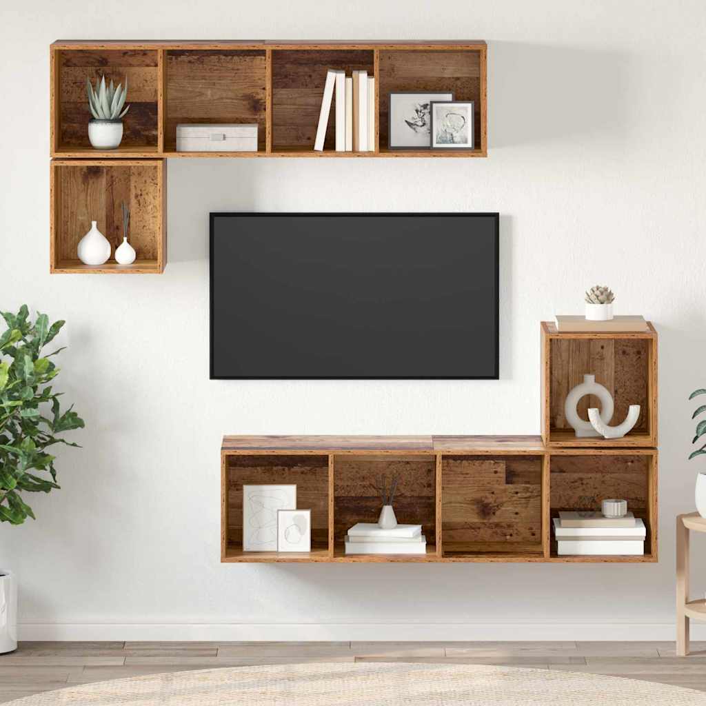 TV Cabinet Set Wall-mounted 4 pcs Old Wood Engineered Wood