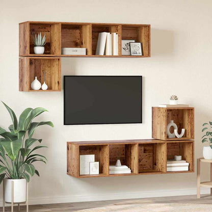 TV Cabinet Set Wall-mounted 4 pcs Old Wood Engineered Wood