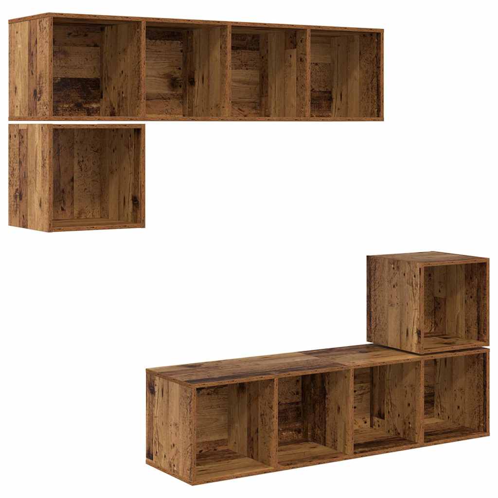 TV Cabinet Set Wall-mounted 4 pcs Old Wood Engineered Wood