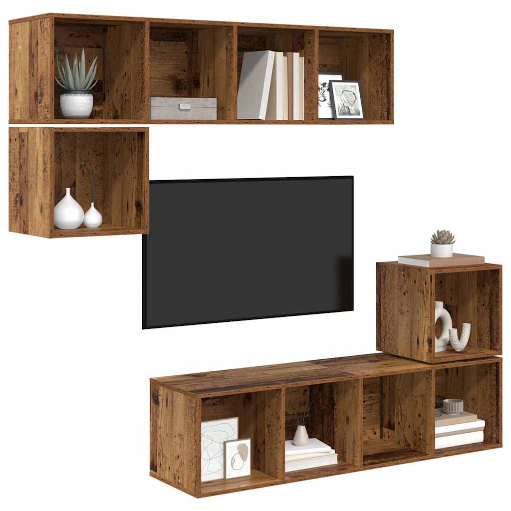 TV Cabinet Set Wall-mounted 4 pcs Old Wood Engineered Wood