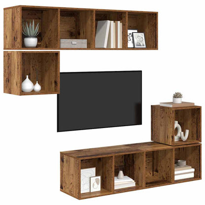 TV Cabinet Set Wall-mounted 4 pcs Old Wood Engineered Wood