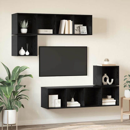 TV Cabinet Set Wall-mounted 4 pcs Black Oak Engineered Wood