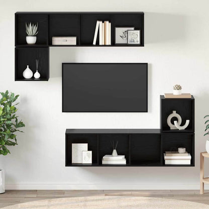 TV Cabinet Set Wall-mounted 4 pcs Black Oak Engineered Wood