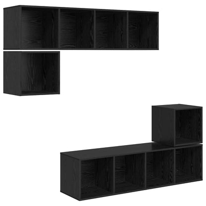 TV Cabinet Set Wall-mounted 4 pcs Black Oak Engineered Wood
