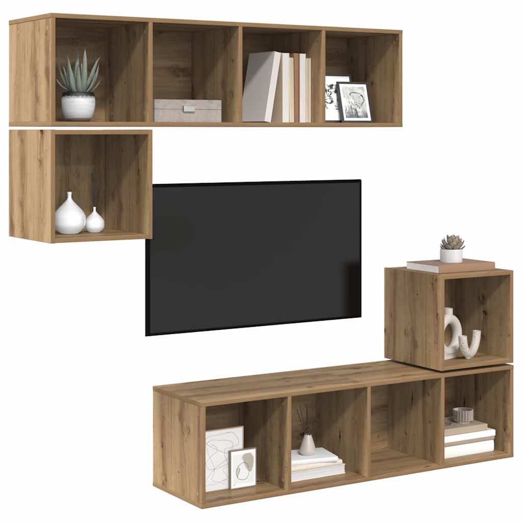 TV Cabinet Set Wall-mounted 4 pcs Artisan Oak Engineered Wood