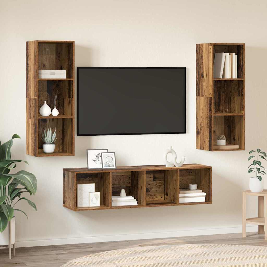 TV Cabinet Set Wall-mounted 3 pcs Old Wood Engineered Wood