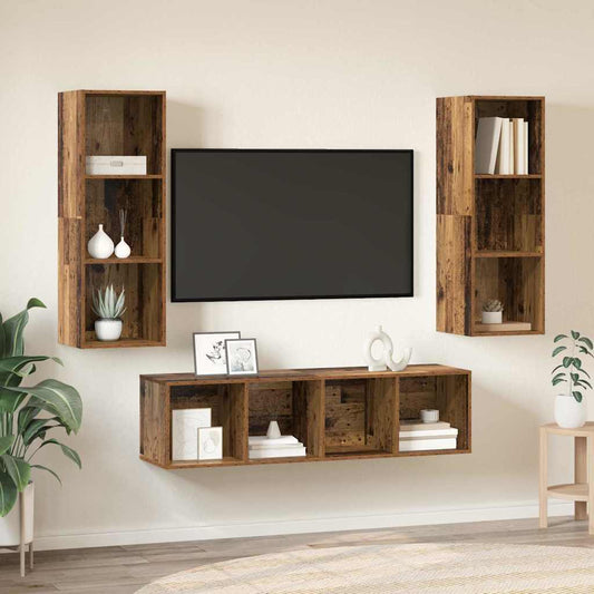 TV Cabinet Set Wall-mounted 3 pcs Old Wood Engineered Wood