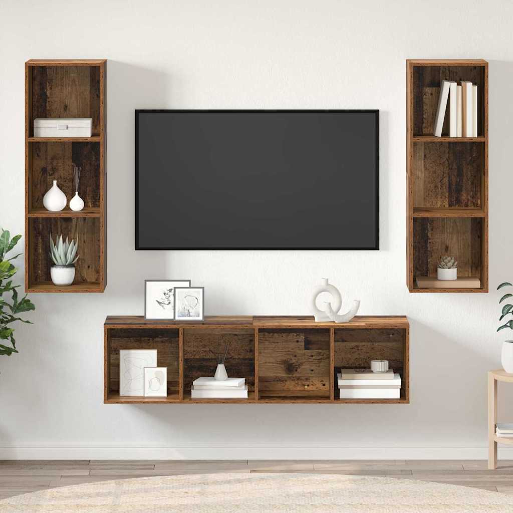 TV Cabinet Set Wall-mounted 3 pcs Old Wood Engineered Wood