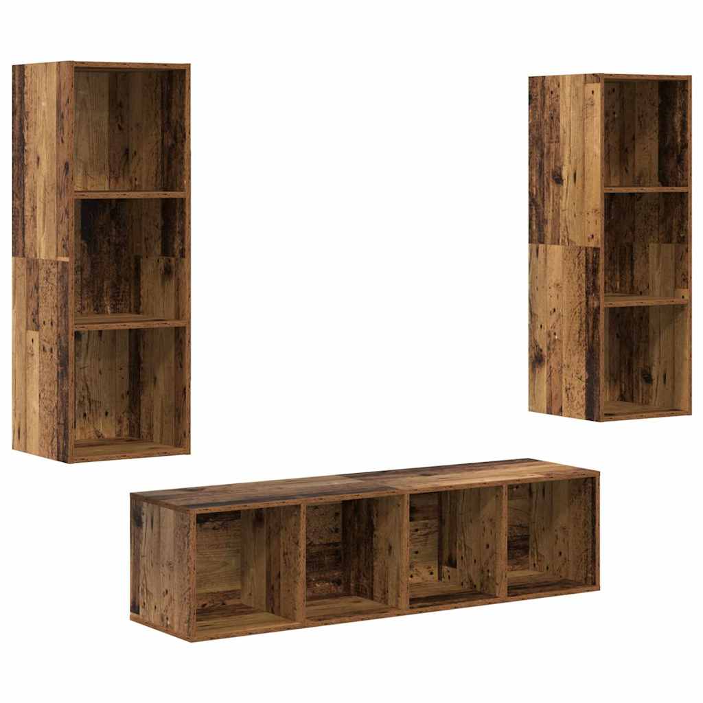 TV Cabinet Set Wall-mounted 3 pcs Old Wood Engineered Wood