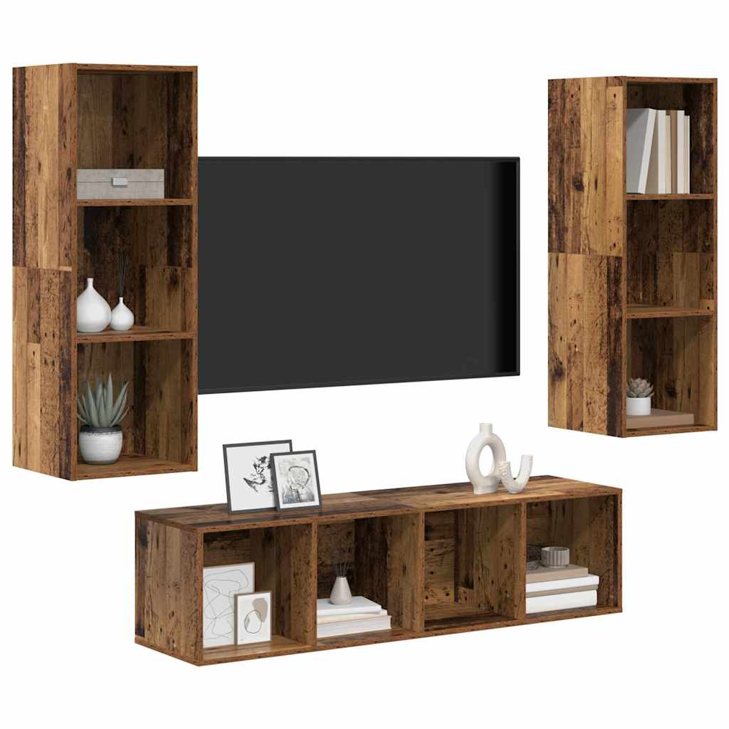 TV Cabinet Set Wall-mounted 3 pcs Old Wood Engineered Wood