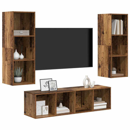 TV Cabinet Set Wall-mounted 3 pcs Old Wood Engineered Wood