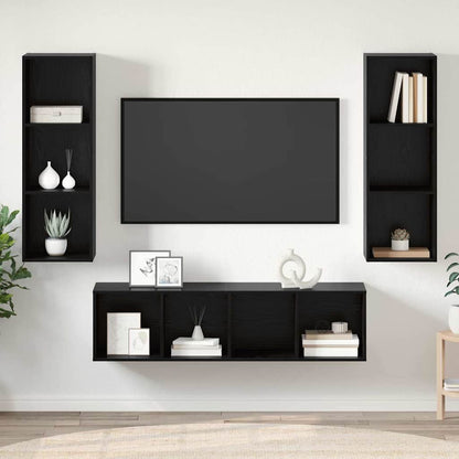 TV Cabinet Set Wall-mounted 3 pcs Black Oak Engineered Wood