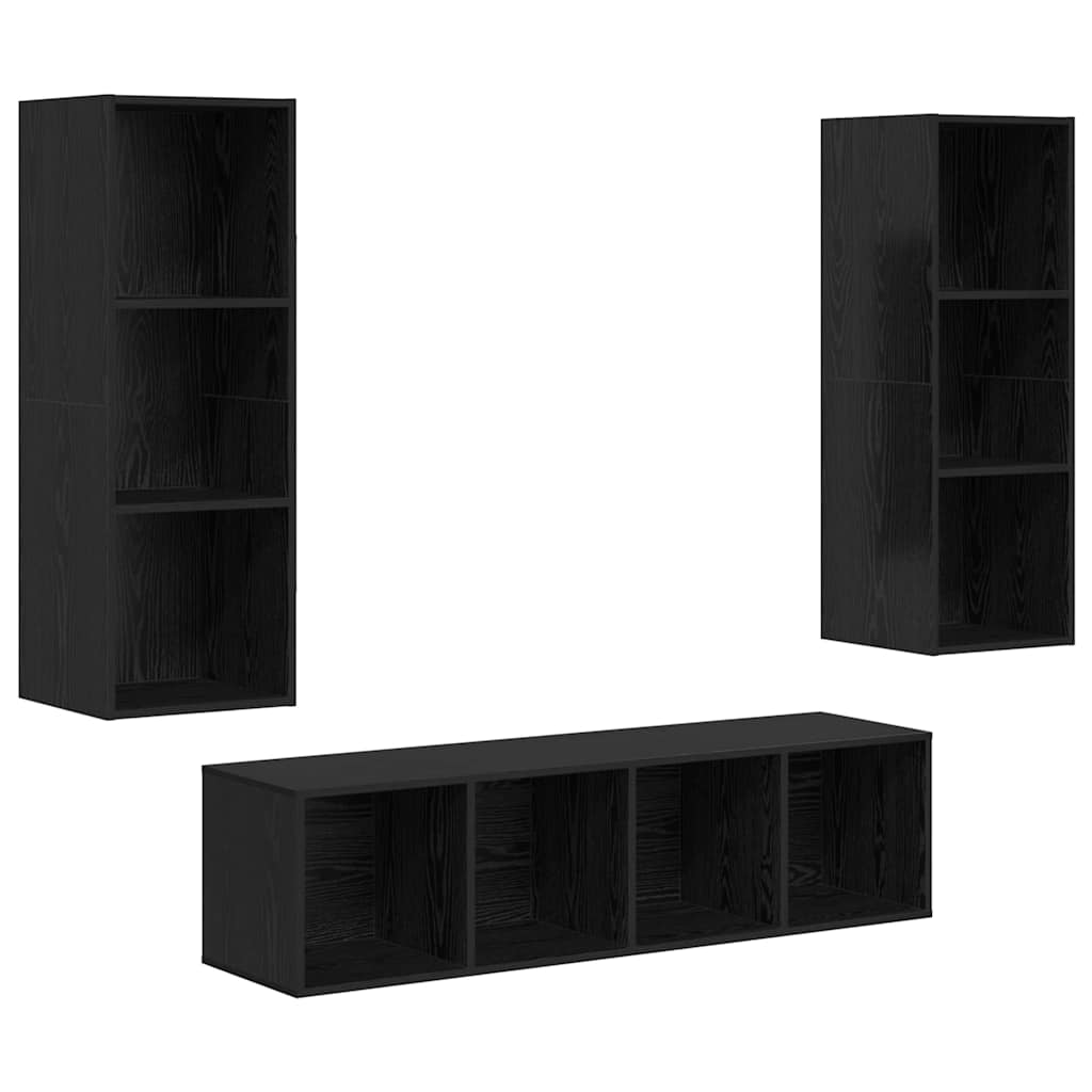 TV Cabinet Set Wall-mounted 3 pcs Black Oak Engineered Wood