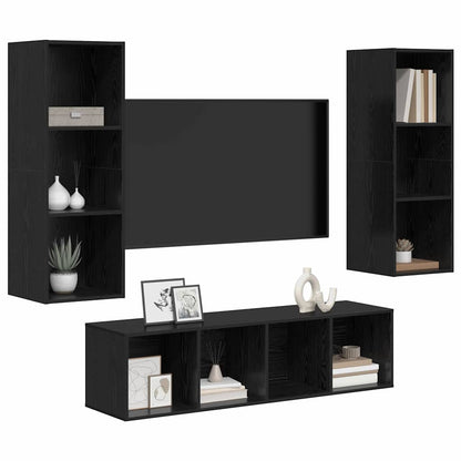 TV Cabinet Set Wall-mounted 3 pcs Black Oak Engineered Wood