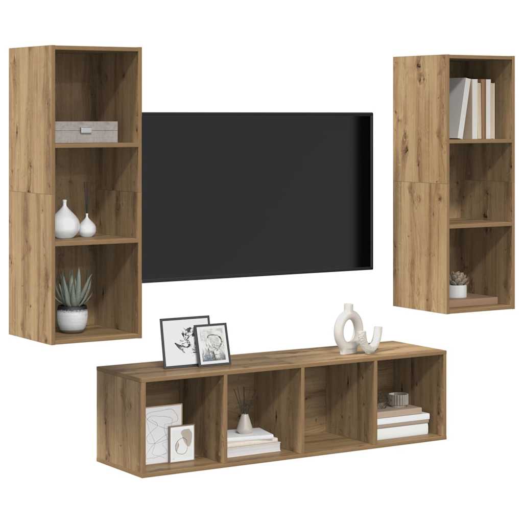 TV Cabinet Set Wall-mounted 3 pcs Artisan Oak Engineered Wood