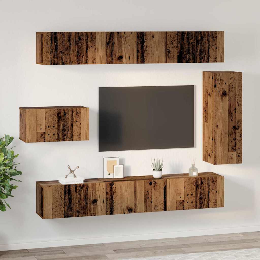TV Cabinet Set Wall-mounted 8 pcs Old wood Engineered Wood
