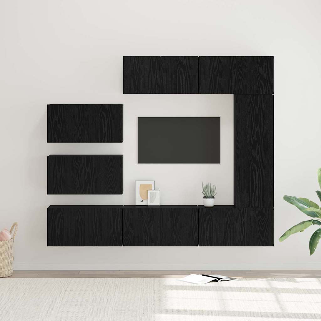 TV Cabinet Set Wall-mounted 8 pcs Black oak Engineered Wood