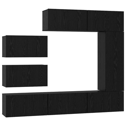 TV Cabinet Set Wall-mounted 8 pcs Black oak Engineered Wood