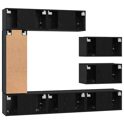 TV Cabinet Set Wall-mounted 8 pcs Black oak Engineered Wood