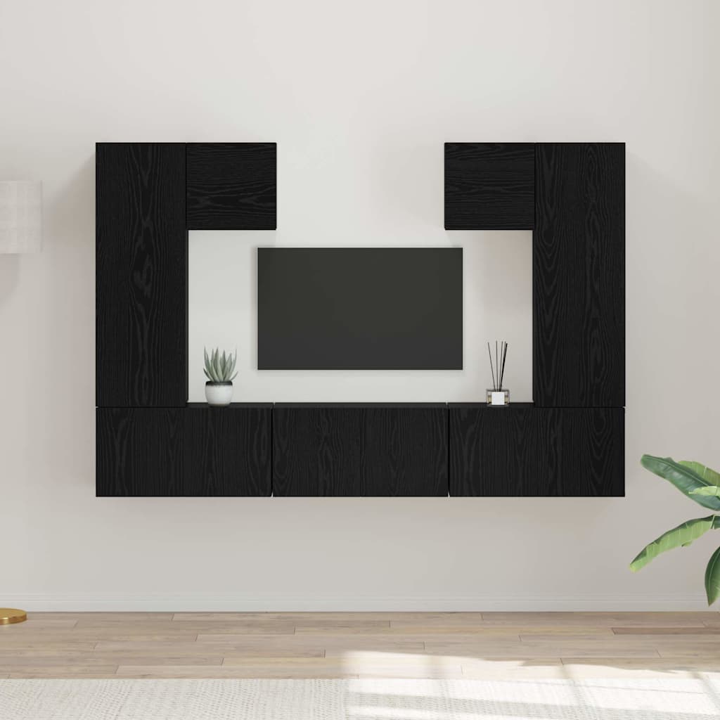 TV Cabinet Set Wall-mounted 7 pcs Black oak 180 x 30 x 120 cm