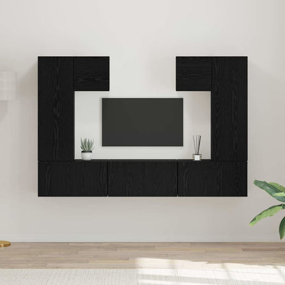 TV Cabinet Set Wall-mounted 7 pcs Black oak 180 x 30 x 120 cm