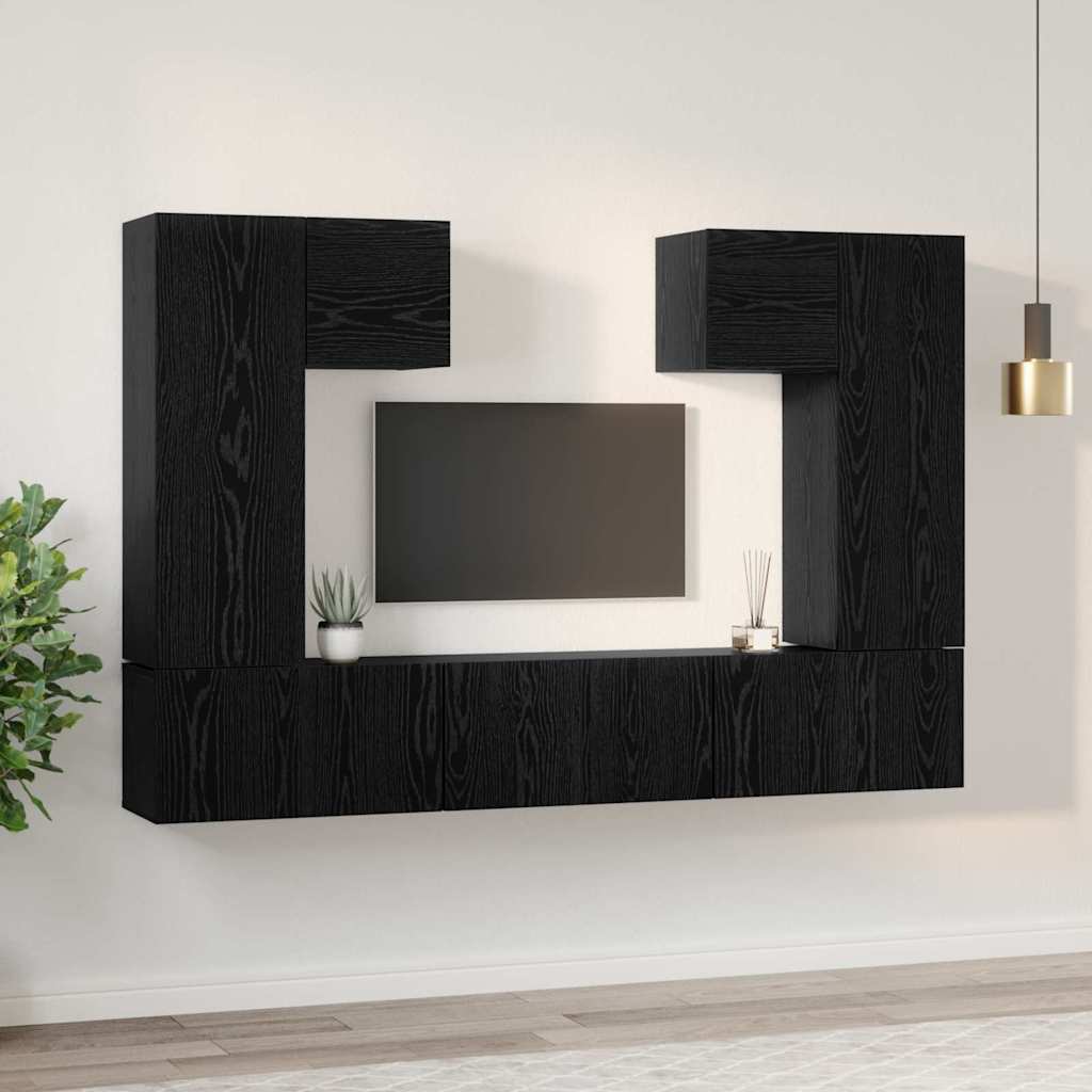 TV Cabinet Set Wall-mounted 7 pcs Black oak 180 x 30 x 120 cm