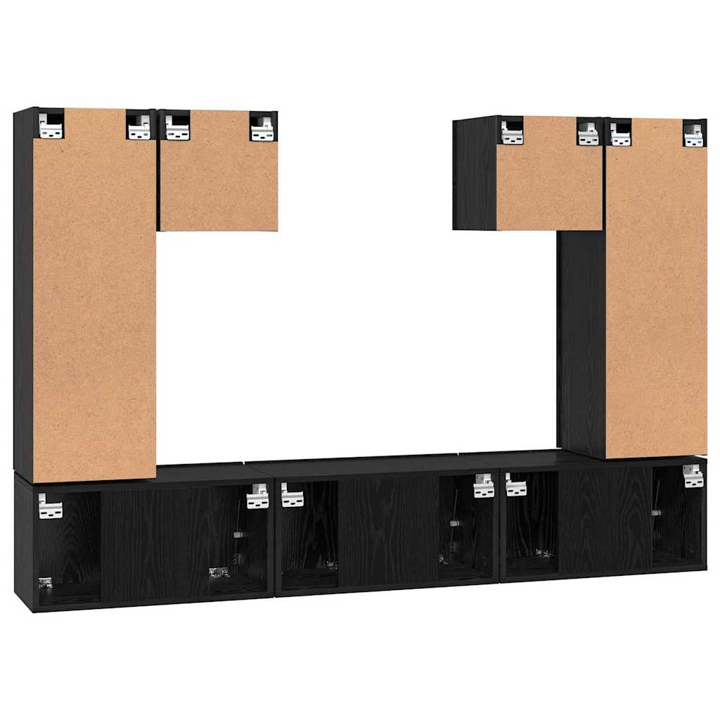 TV Cabinet Set Wall-mounted 7 pcs Black oak 180 x 30 x 120 cm