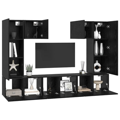 TV Cabinet Set Wall-mounted 7 pcs Black oak 180 x 30 x 120 cm